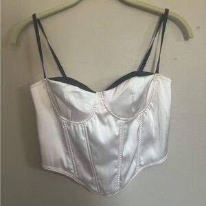 Elegant White Satin Corset Top with black details